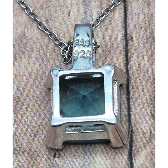FAS Sterling Pendant Necklace Dainty Chain Drop Pendant Ice Blue Faceted Crystal - Picture 8 of 9